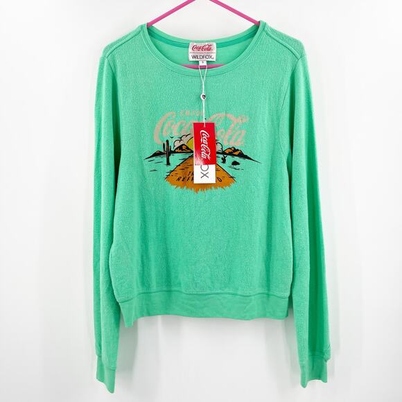 WILDFOX x Coca Cola Sweatshirt Size Small Travel Refreshed Graphic Green NWT - Picture 3 of 16